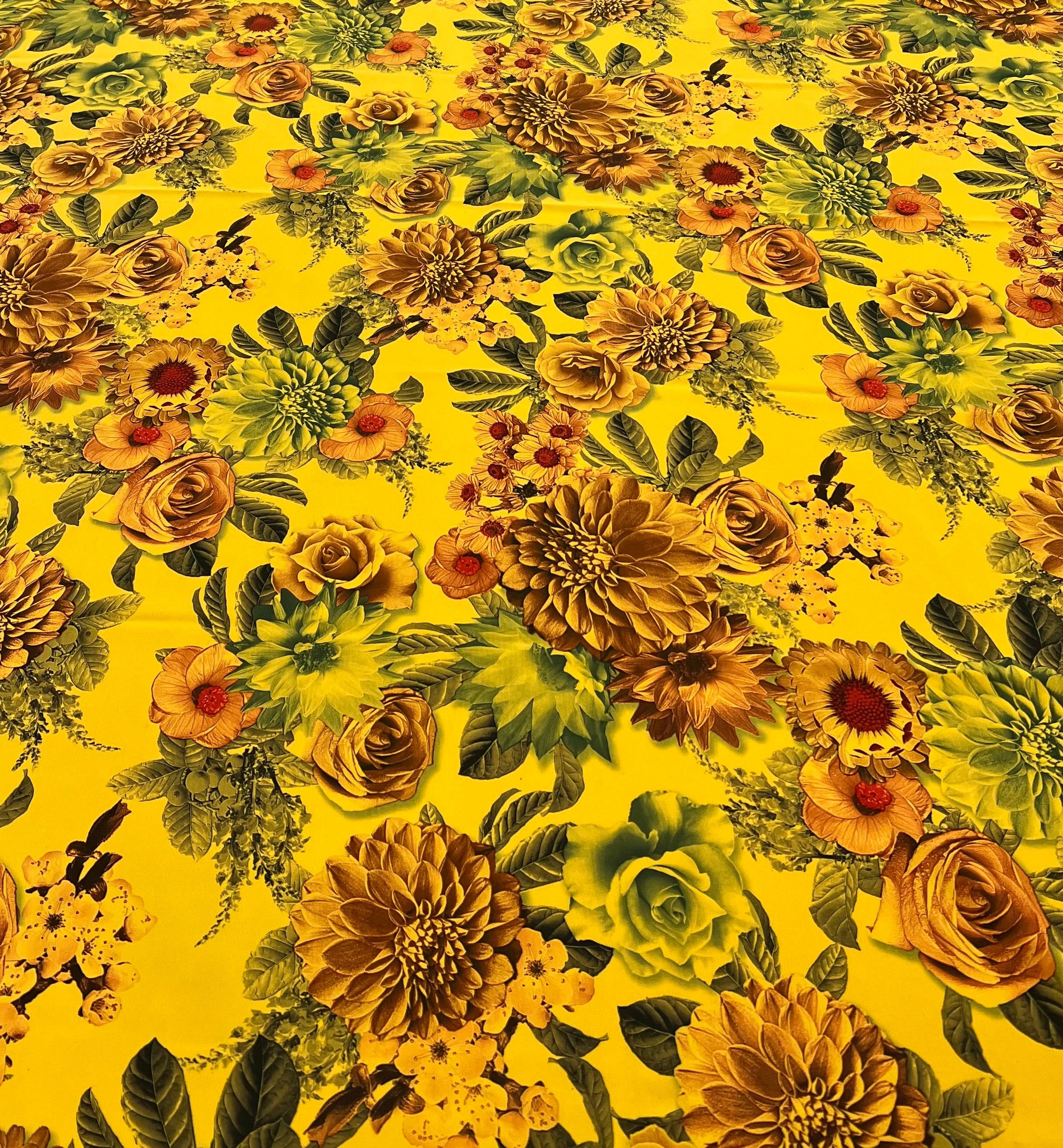 Mustard Floral Lightweight Crepe Fabric 150GSM Non Stretch